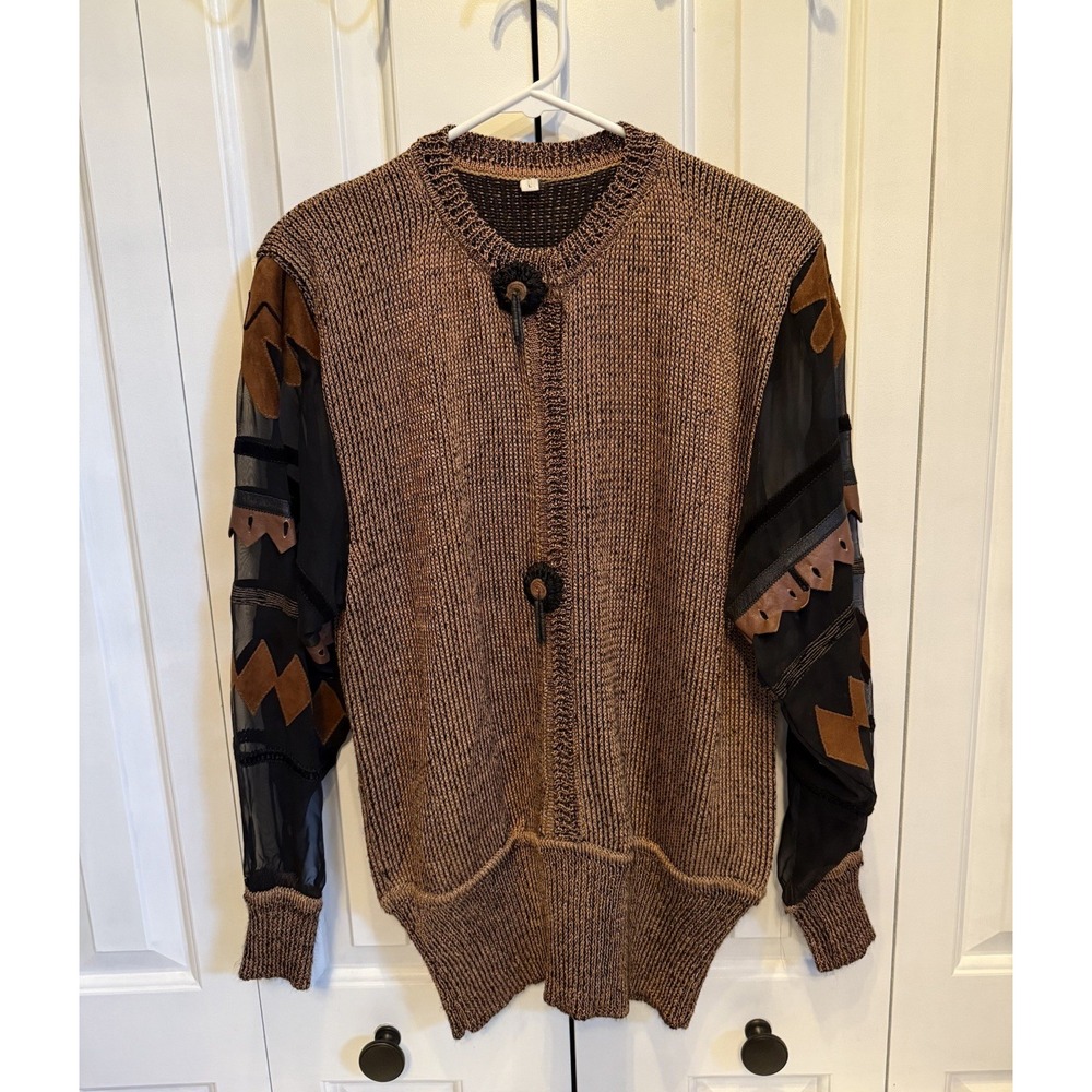 Vintage 80s Sweater‎ Marilucha Womens Knit Sz L Sheer Statement Sleeve Mob Wife